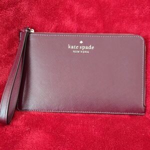 Kate Spade Staci L-Zipper Saffiano Leather Deep Berry/ Burgundy Wristlet